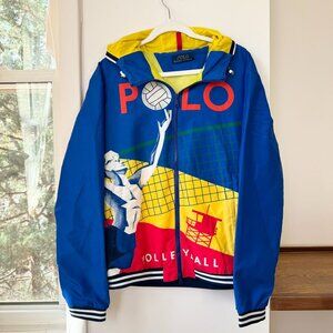 New Polo Ralph Lauren Zip Up Jacket Windbreaker Nylon Polo Volleyball Graphic